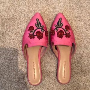 Floral embroidered mules